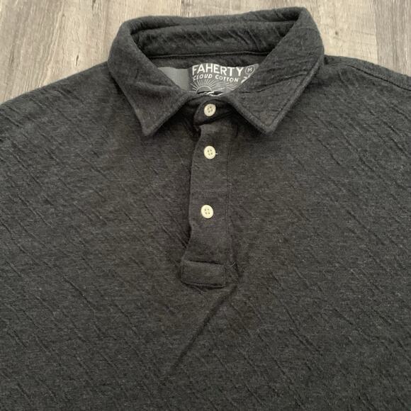 Faherty Polo Shirt Mens Medium Gray CLOUD COTTON Peru Soft Pima Modal Crinkle - Picture 6 of 6
